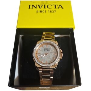 Invicta Rose Gold and Silver Watch with Crystal Accents